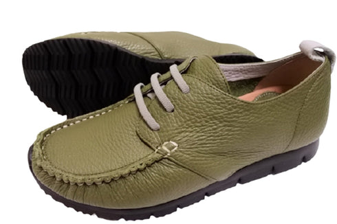 【arui_toe 3955BL カーキ】本革コンフォートモカシンデッキシューズ